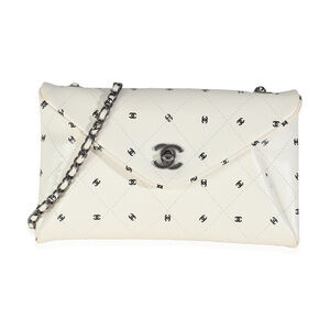 Chanel White Lambskin CC Logo Envelope Clutch With Chain